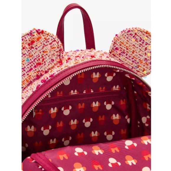 Loungefly Pink Bouclé Fabric Minnie Mouse Ears Mini Backpack | NWT